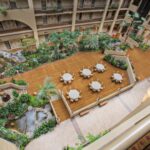 Tables in hotel courtyard