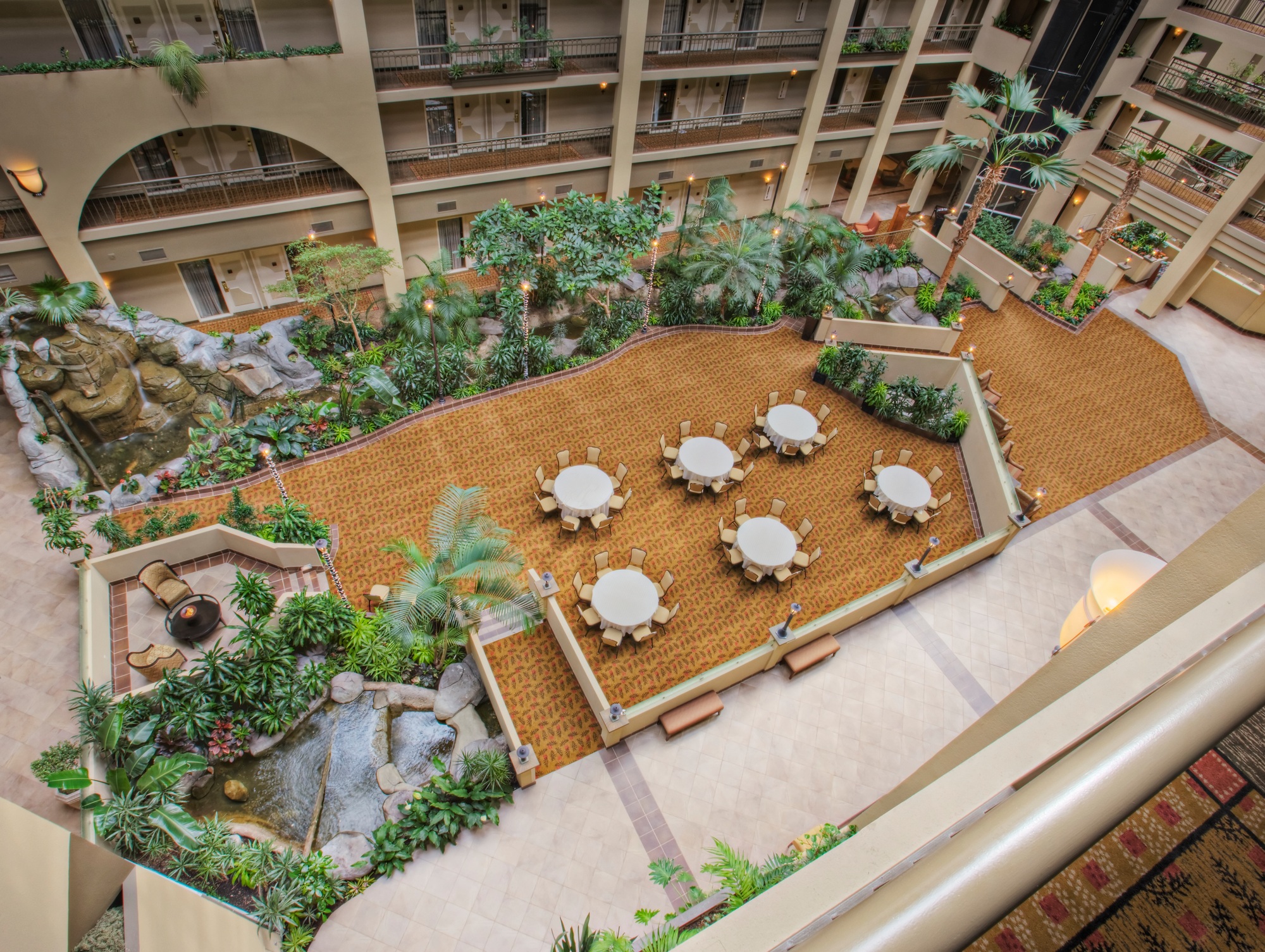 Tables in hotel courtyard
